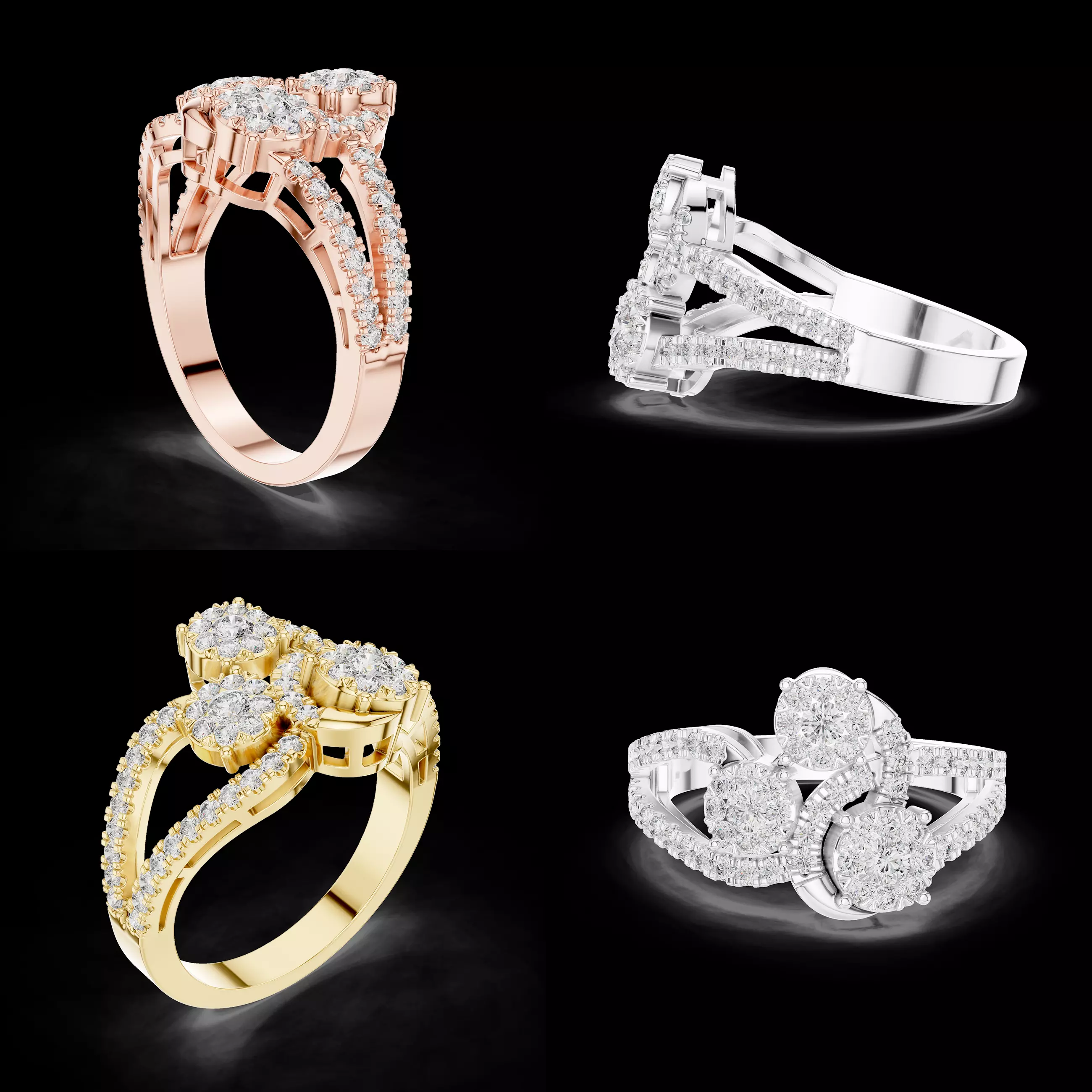 Luxury Diamond Triple Halo Split Shank Ring CAD Design 3D print model