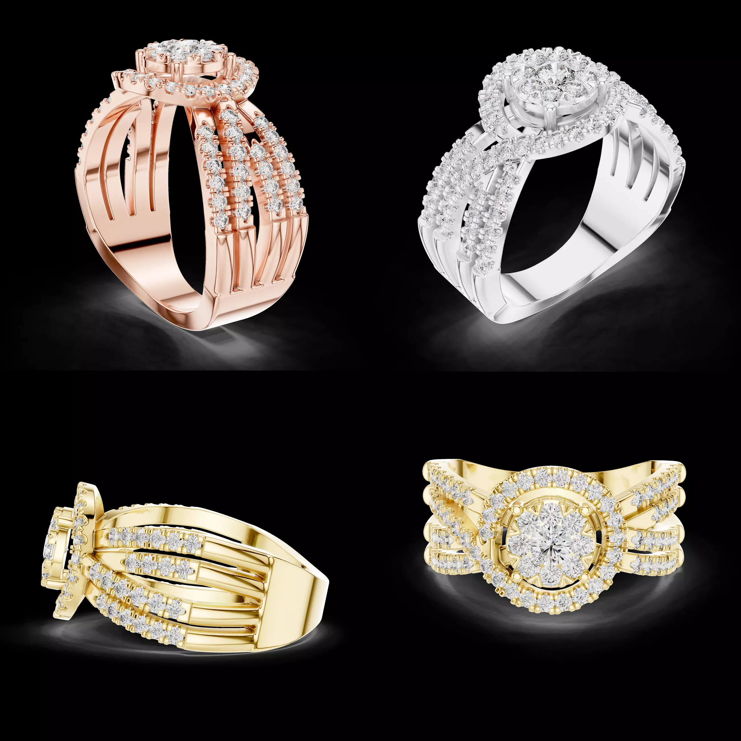 Luxury Diamond Halo Wide Band Ring CAD Design for Jewellery 3D print model