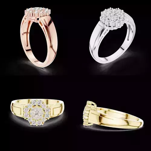 Luxury Diamond Cluster Halo Ring CAD Design for Fine Jewellery 3D print model