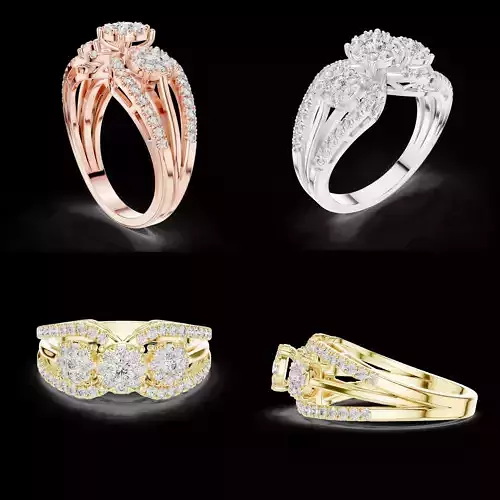 Luxury Diamond Triple Cluster Split Shank Ring CAD Design 3D print model