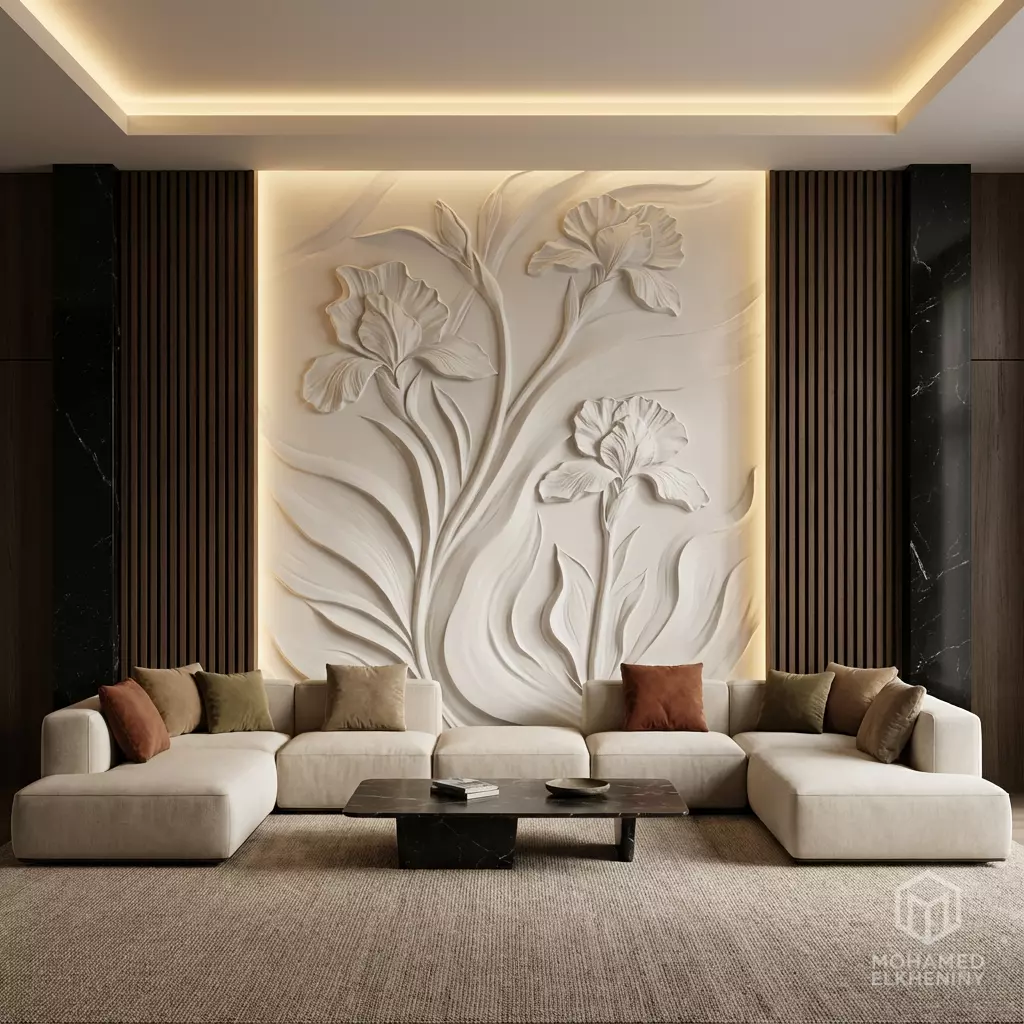 Modern floral Relief Panel Wall Decor Set STL Mural CNC 334 3D model