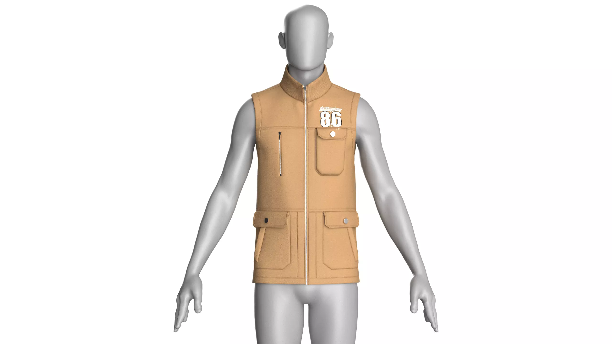 Men Multi Pocket Printed Vest 3D model