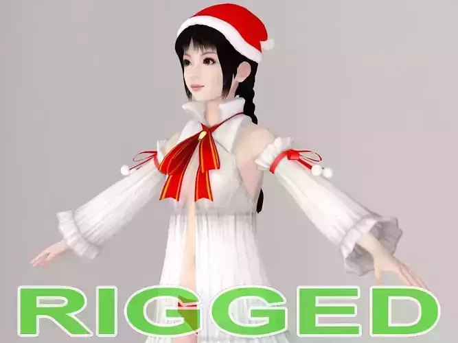 T pose rigged model of Kumiko in Christmas costume