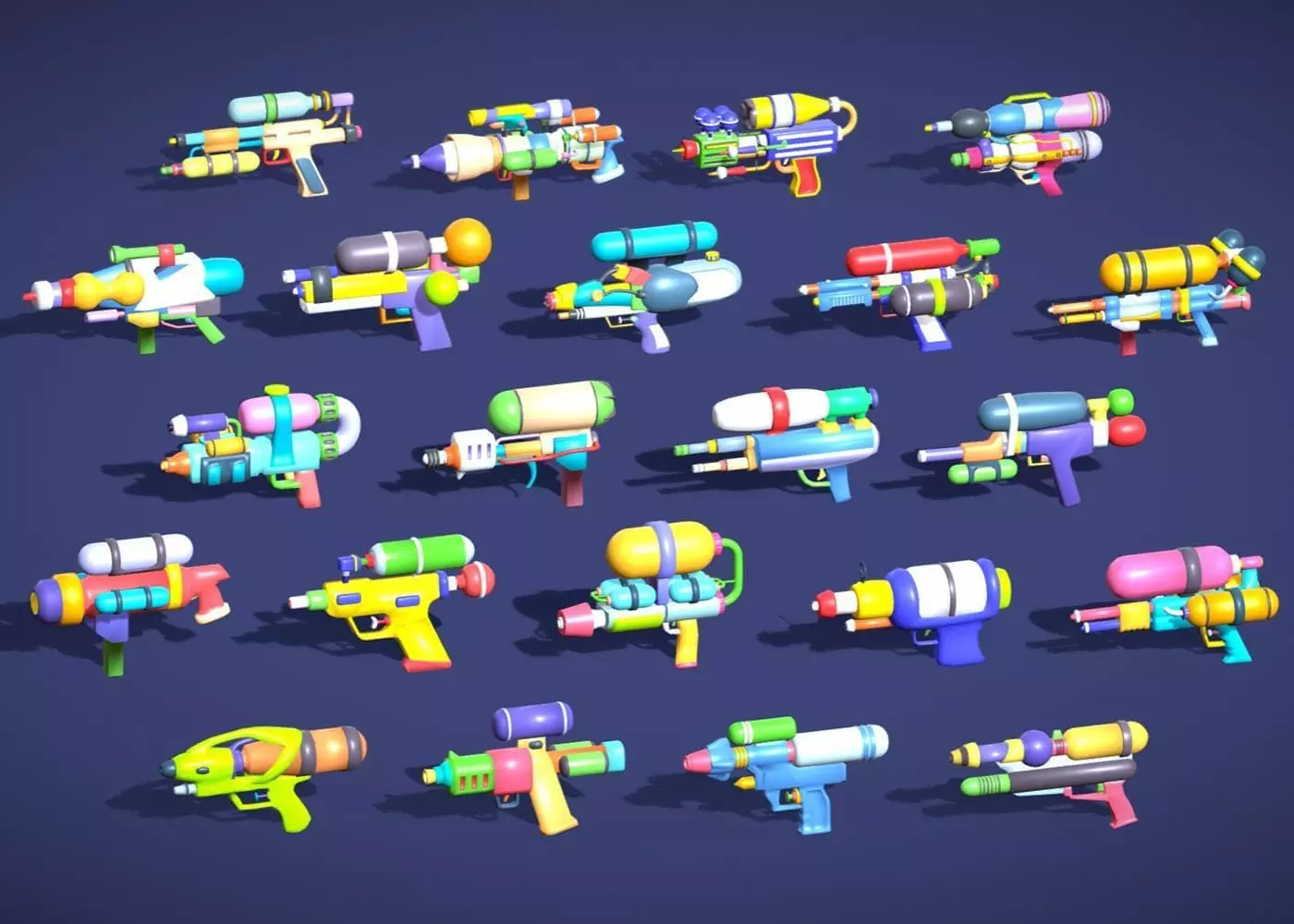Water Gun Pack - 22 Low poly Stylized Toon Casual Toys Low-poly 3D model