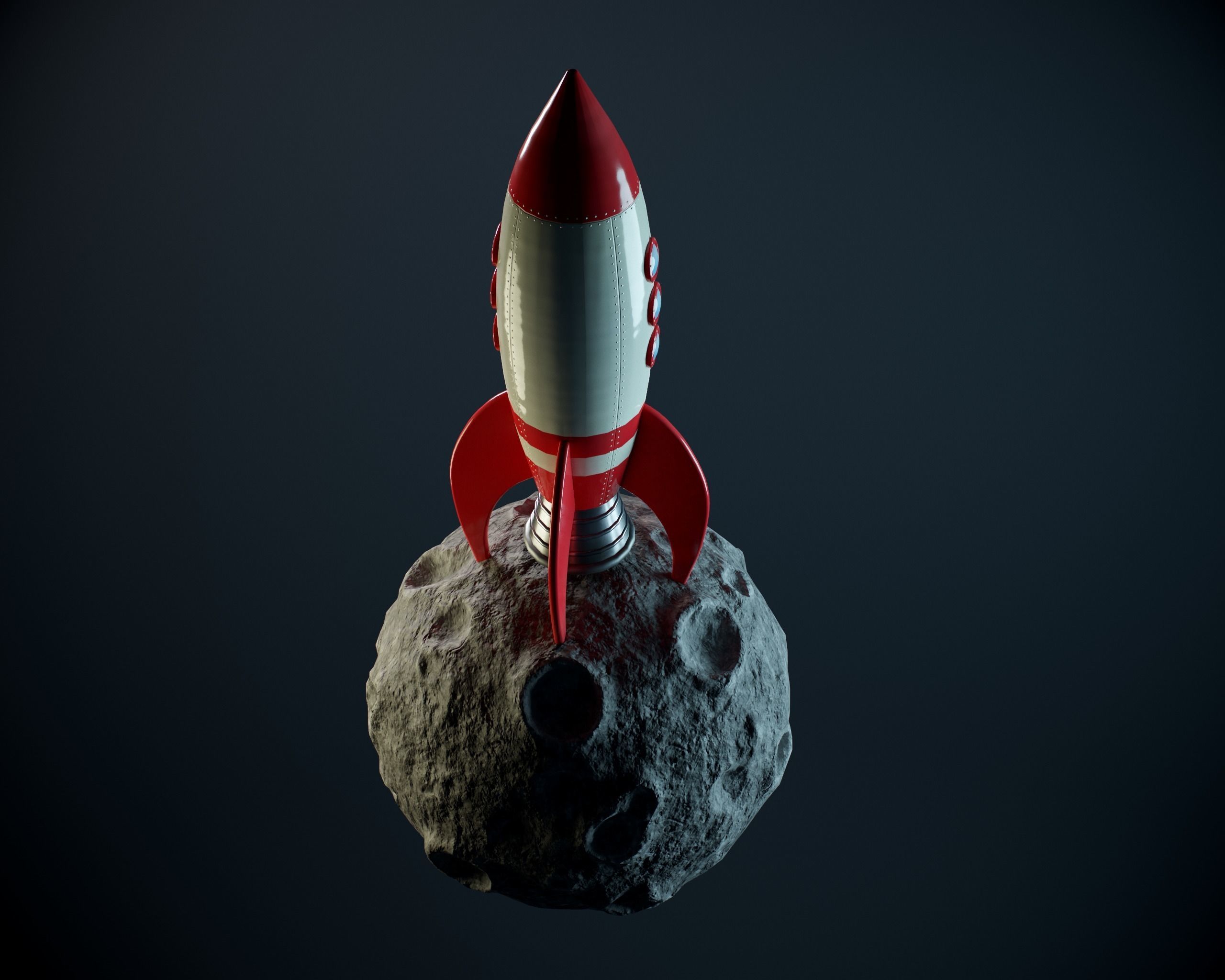 Rocket on the moon PBR Low-poly 3D model_1