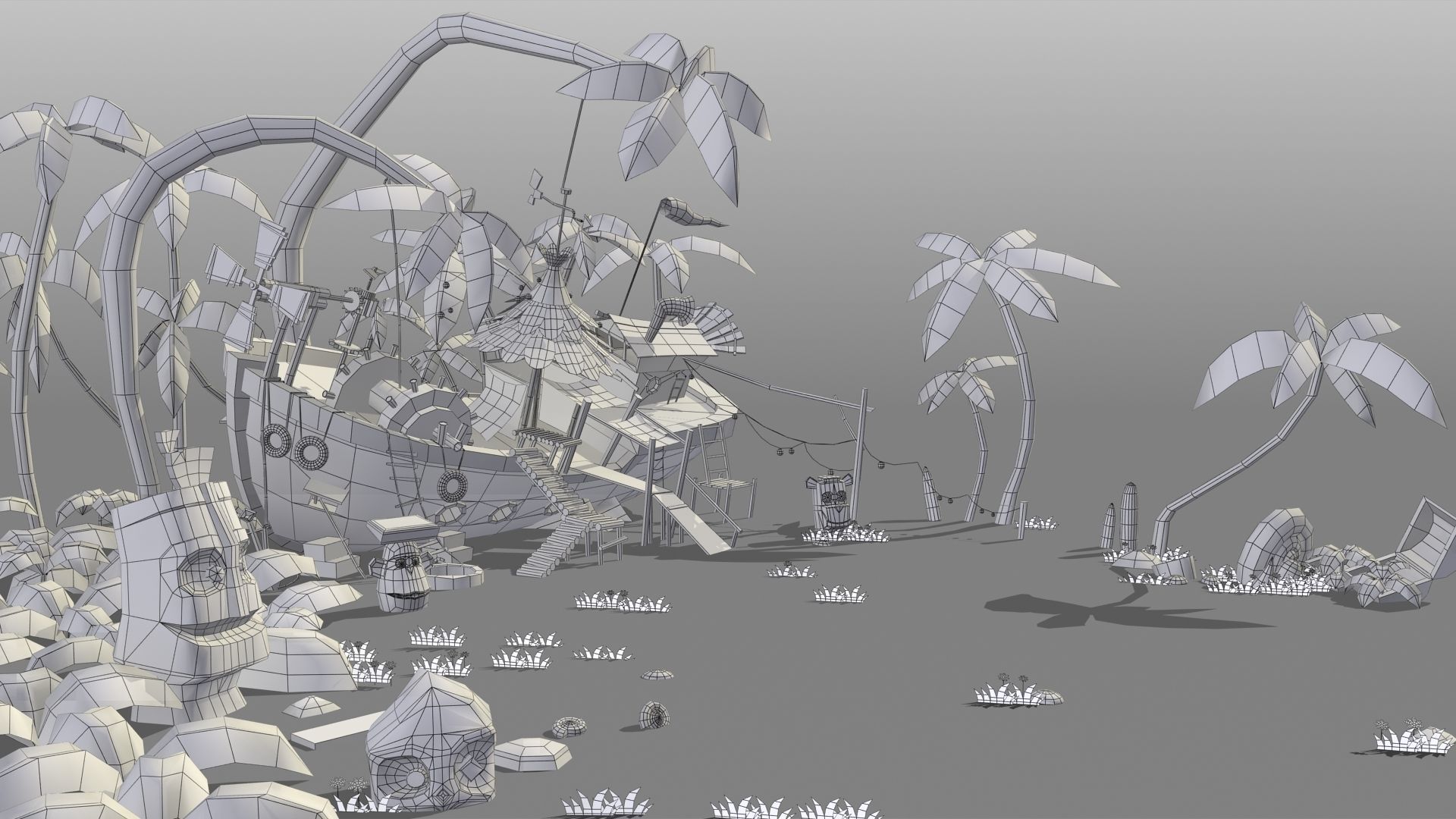 Cartoon beach Low-poly 3D model_7