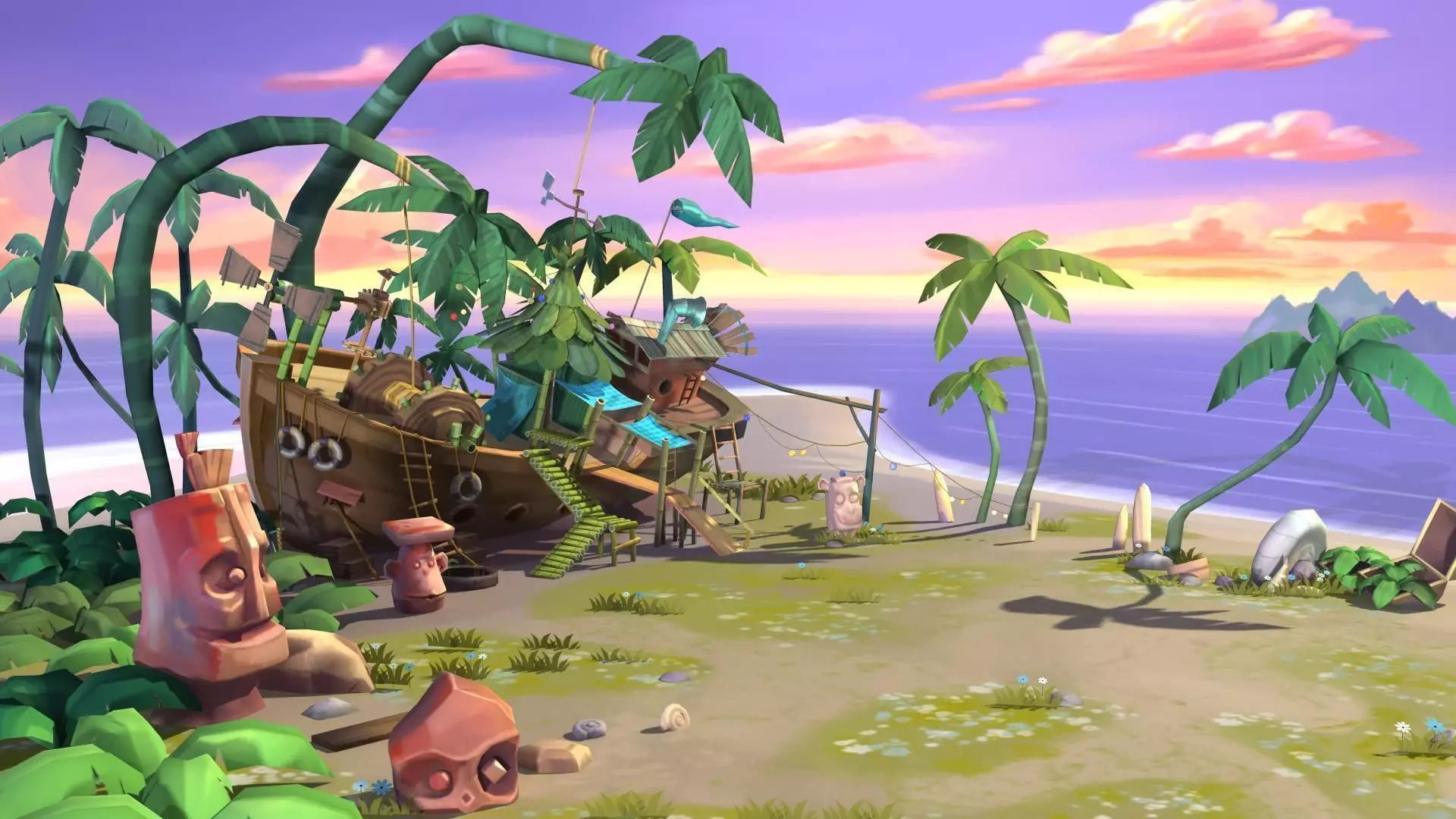 Cartoon beach Low-poly 3D model_0