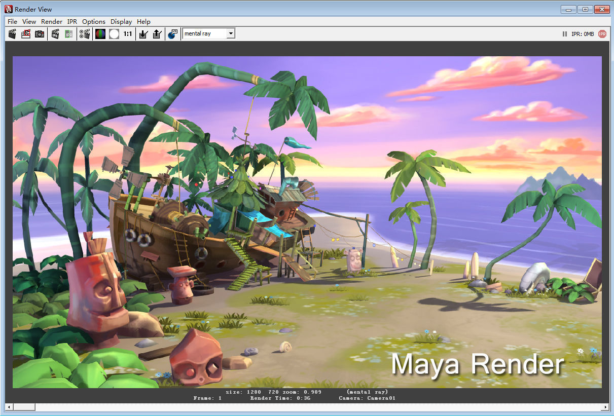 Cartoon beach Low-poly 3D model_2