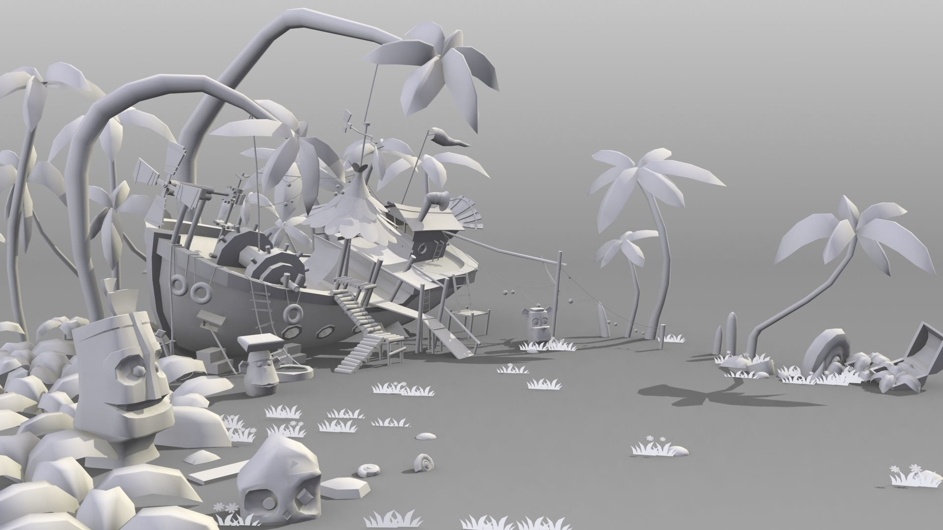 Cartoon beach Low-poly 3D model_6