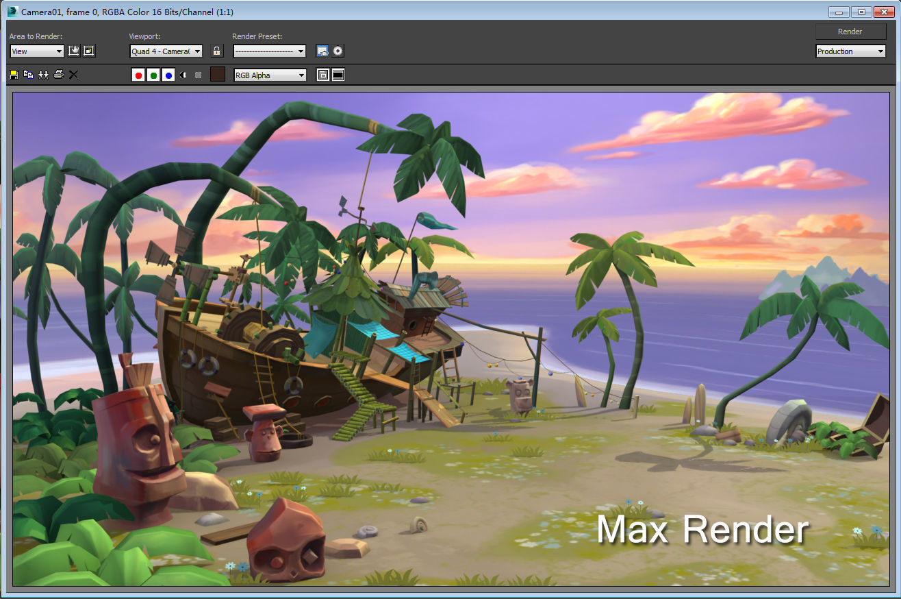 Cartoon beach Low-poly 3D model_3
