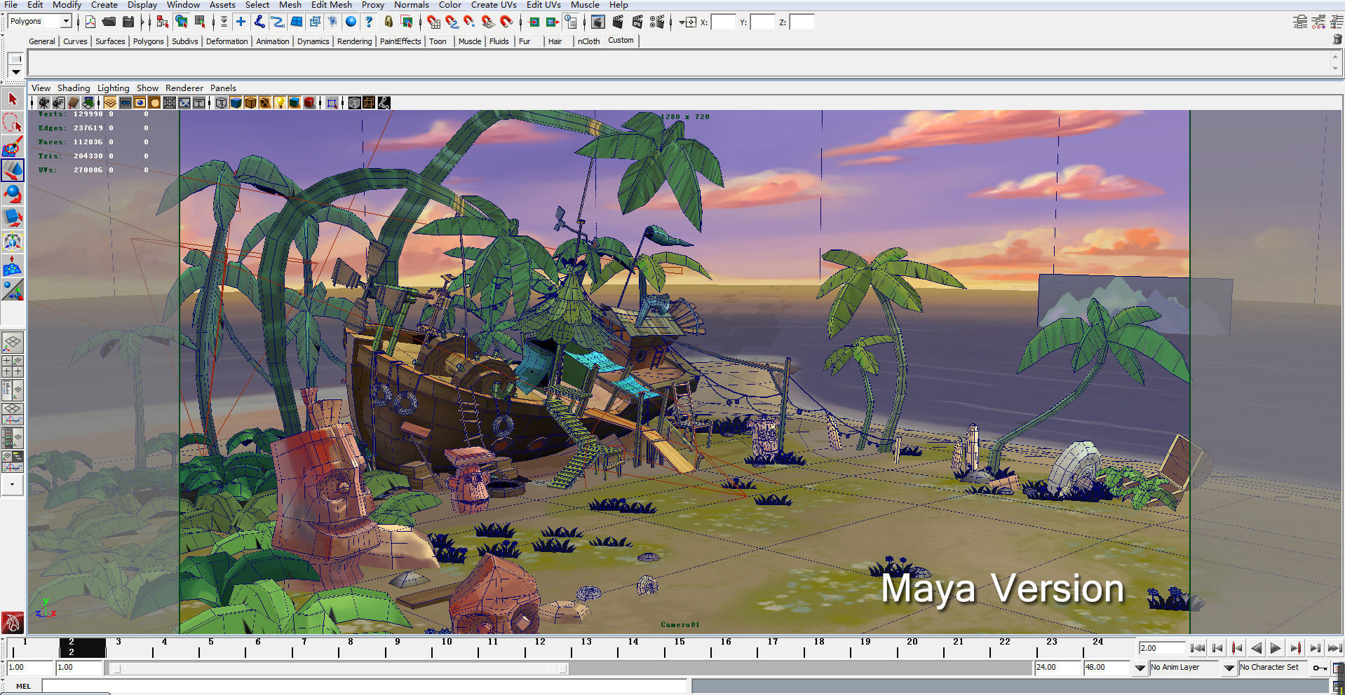 Cartoon beach Low-poly 3D model_4