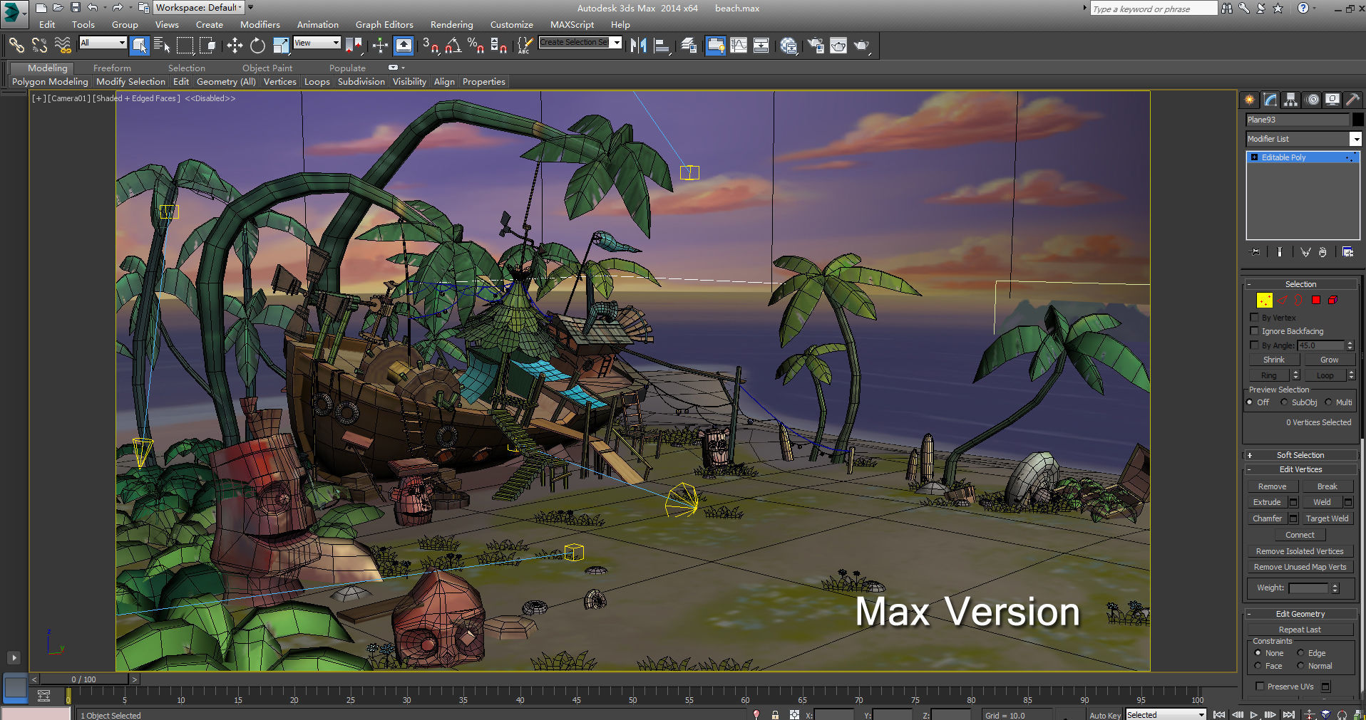 Cartoon beach Low-poly 3D model_5