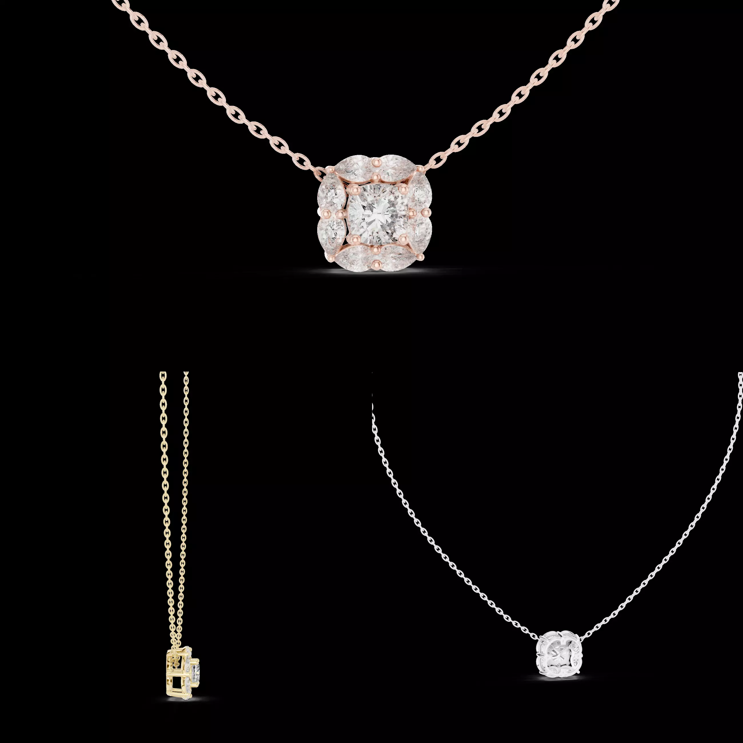 Cushion Halo Diamond Pendant Necklace CAD Design 3D 3D print model
