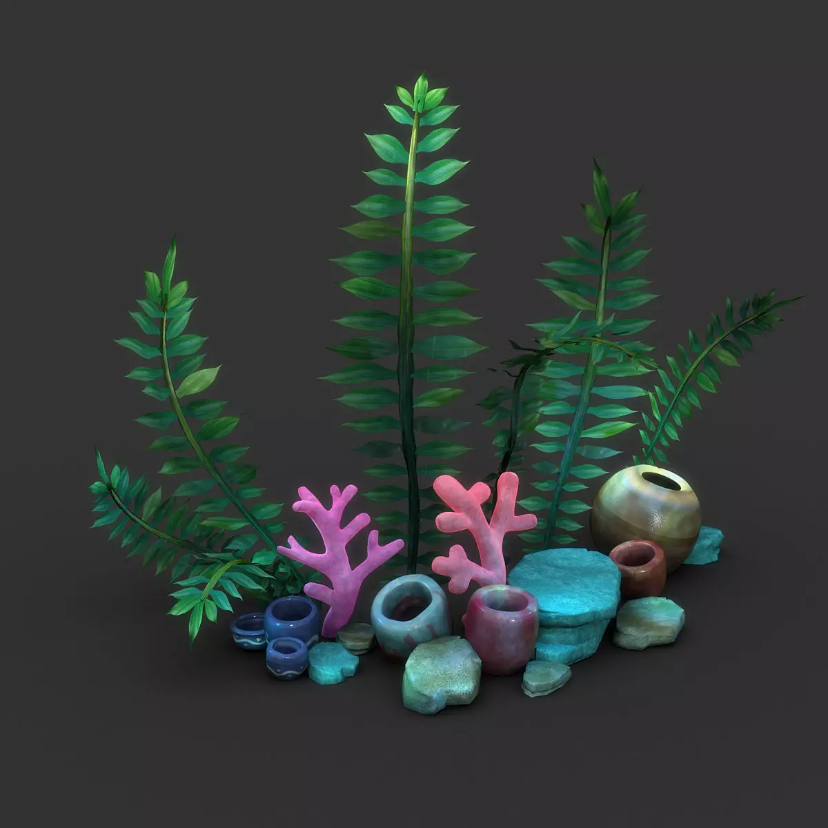 Cartoon Seaweed Set 3D model_0