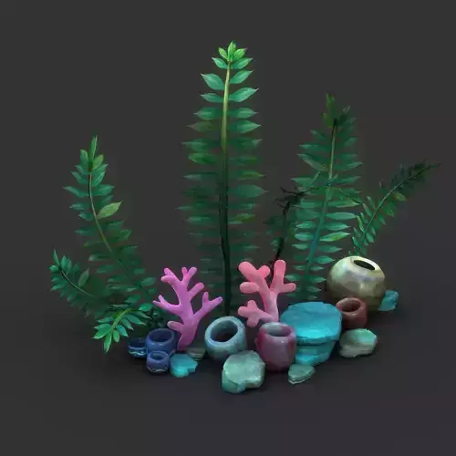 Cartoon Seaweed Set 3D model