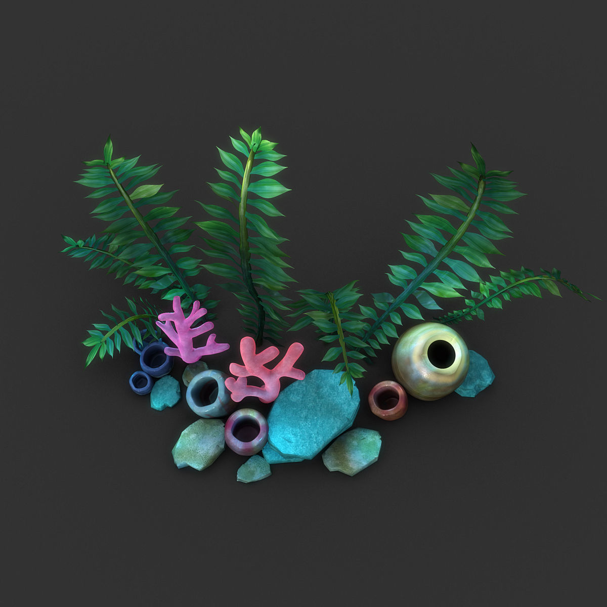 Cartoon Seaweed Set 3D model_3