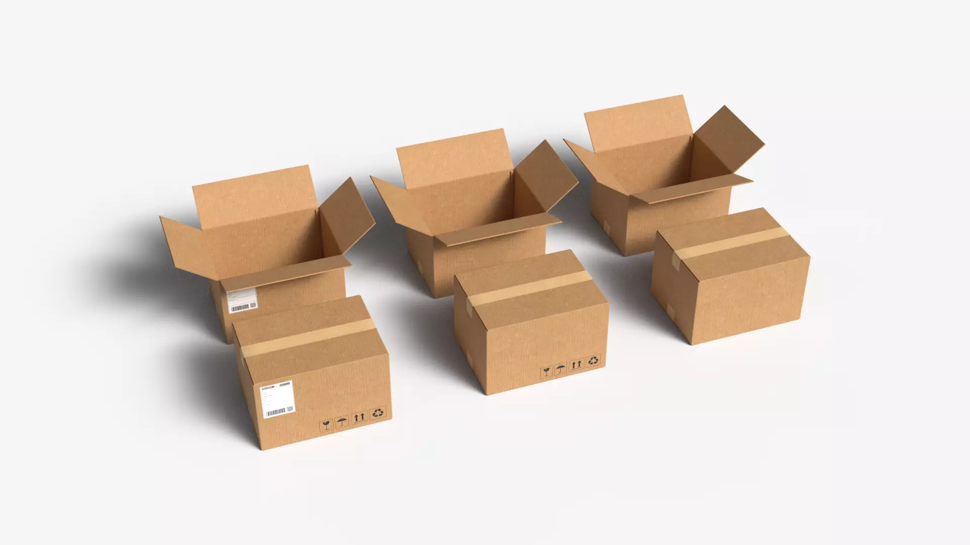 Cardboard Box Medium Open Closed Mini Pack PBR 3D model