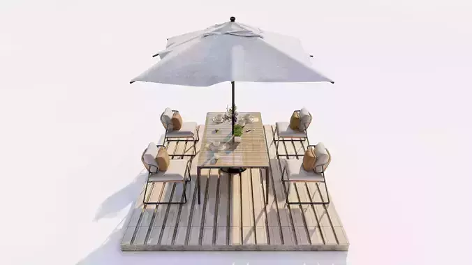 Residential Backyard Patio Dining 3D Model Pack Low-poly 3D model 7