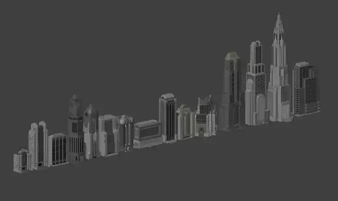 Dark Deco City Bundle 3D model 5