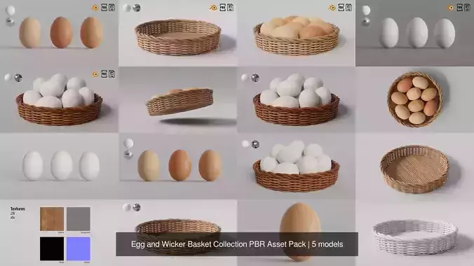 Egg and Wicker Basket Collection PBR Asset Pack