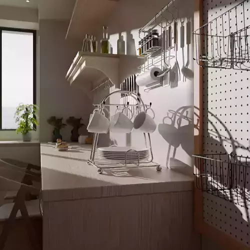 Scandinavian Galley Kitchen with Breakfast Nook 3D model 4
