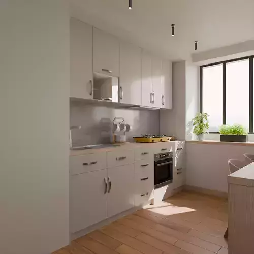 Scandinavian Galley Kitchen with Breakfast Nook 3D model 3