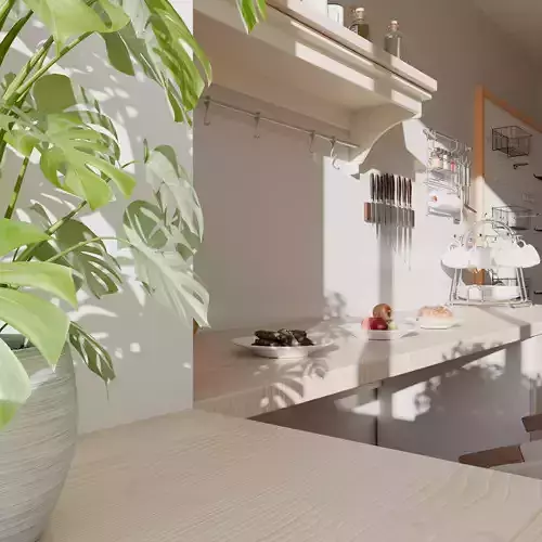 Scandinavian Galley Kitchen with Breakfast Nook 3D model 5