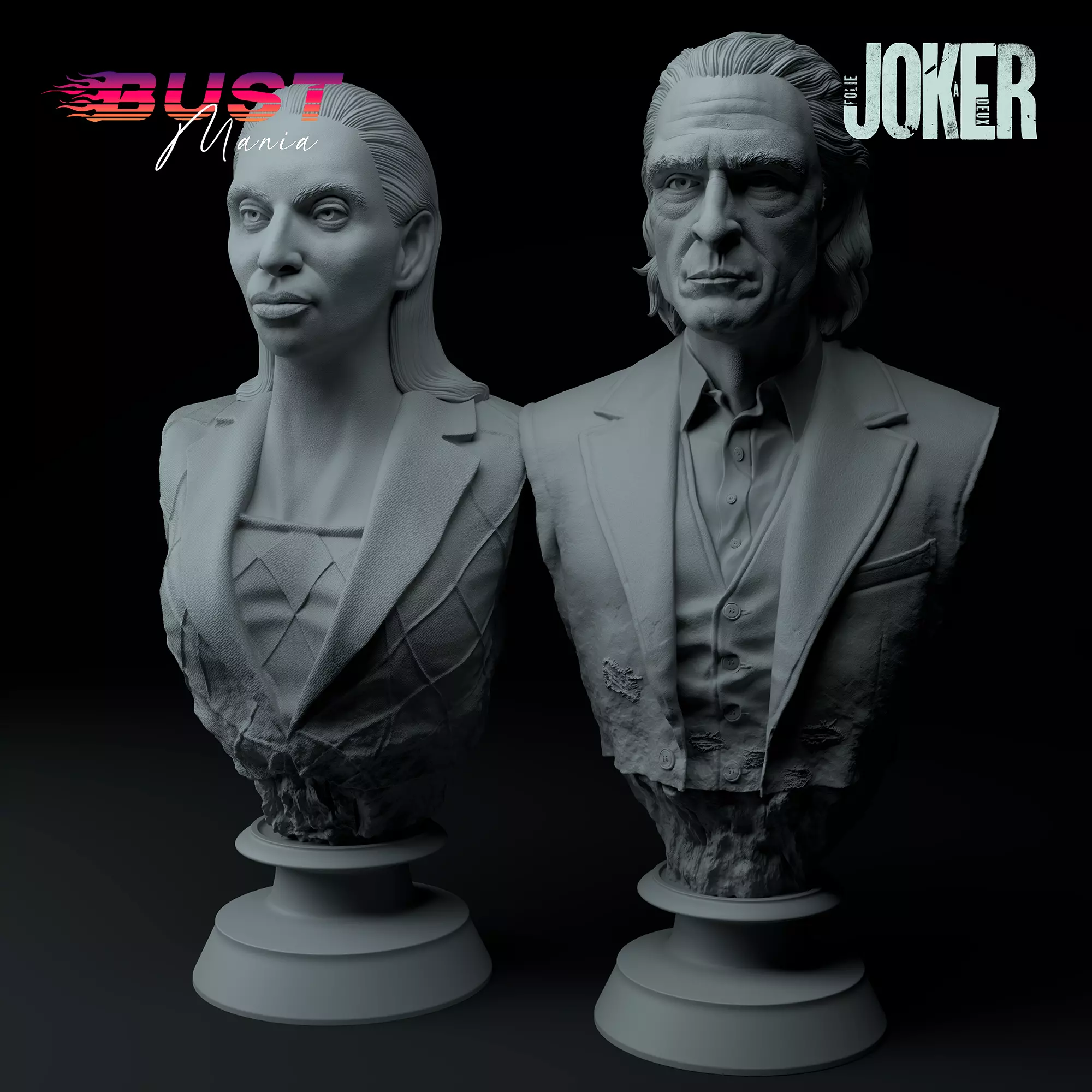 Joker 2 Arthur Fleck Harley Quinn Phoenix Gaga Pack Premium Bust 3D print model