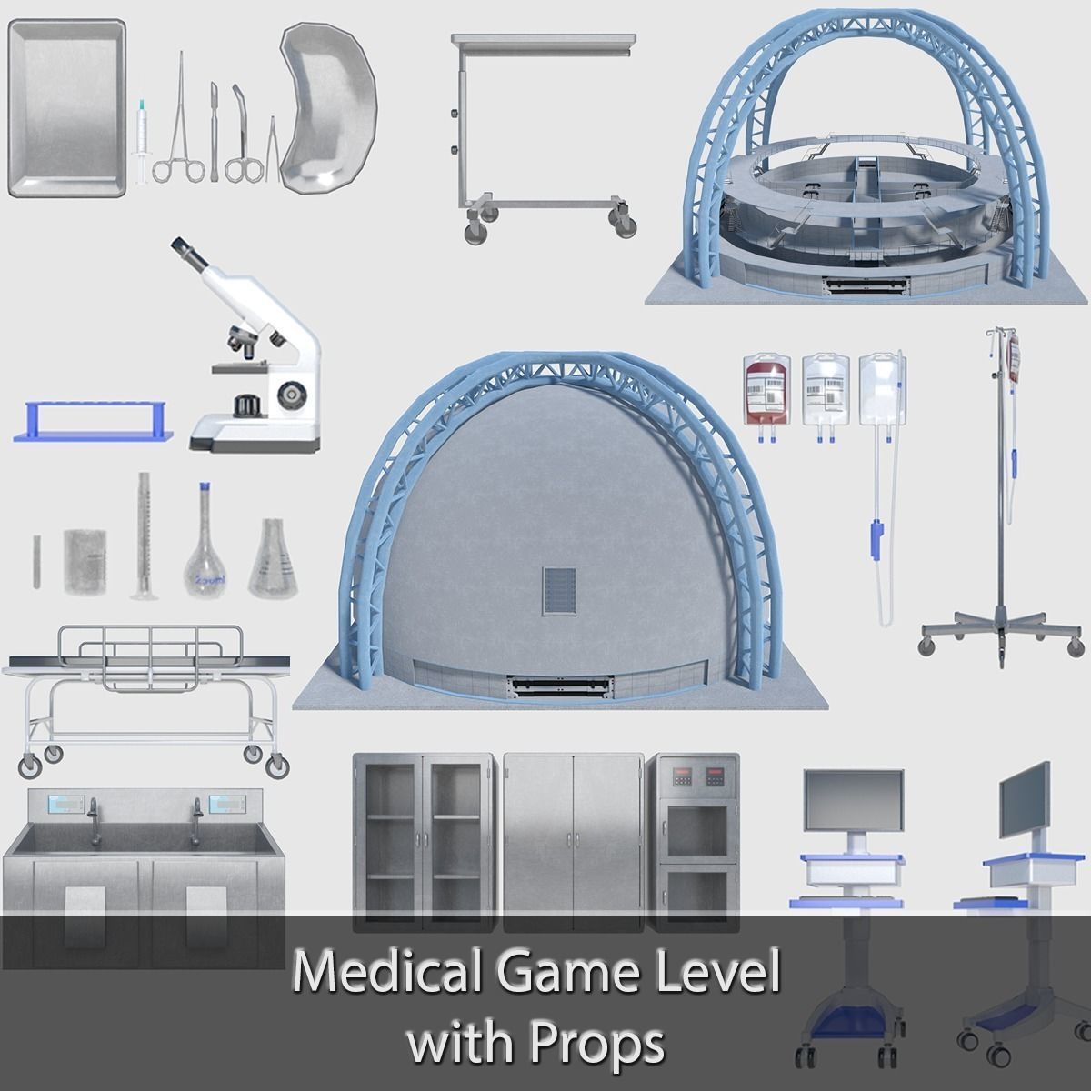 Medical Building with Props - Game Level Pack Low-poly 3D model_0