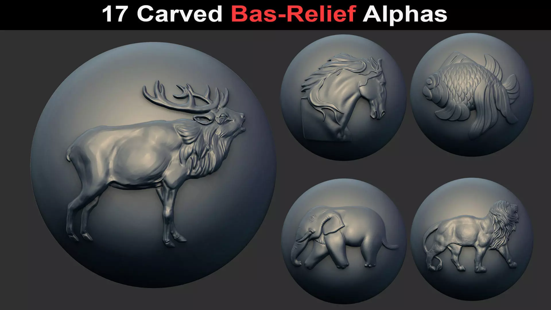 17 Animal Bas-Relief Alphas Texture