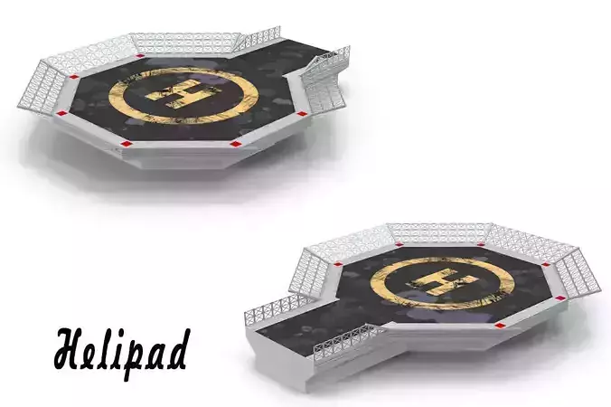 Helipad 3 octagon with gold logo Low-poly 3D model