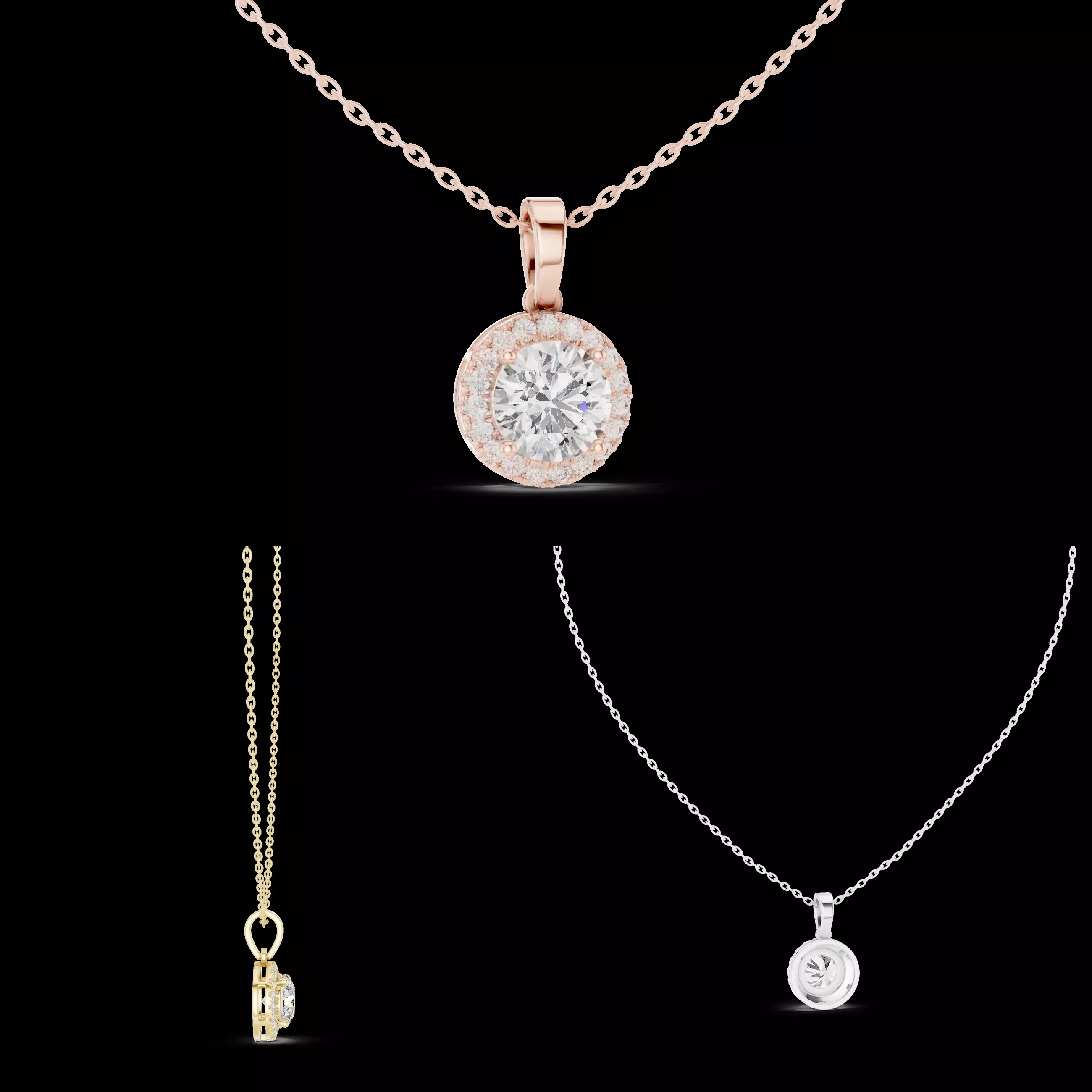 Round Halo Diamond Pendant CAD Design for Gold Jewellery 3D print model