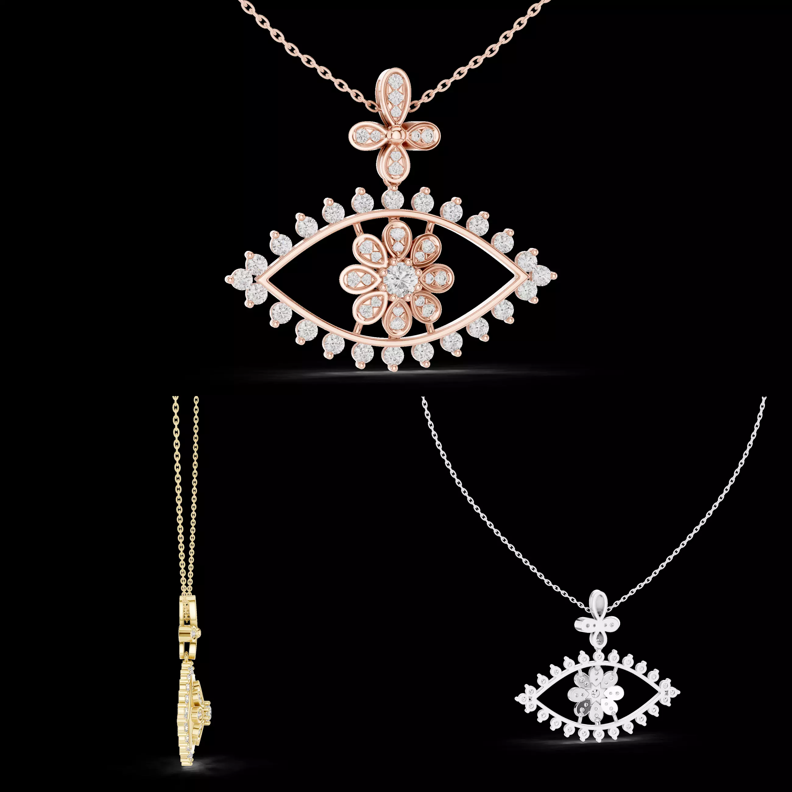 Eye Motif Floral Diamond Pendant CAD Design for Fine Jewellery 3D print model