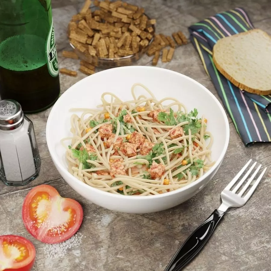 Dinner with pasta and beer 3D model_0