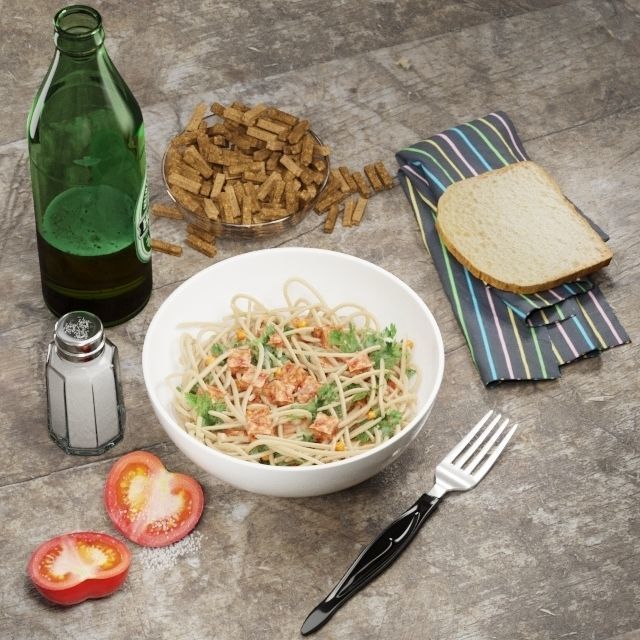 Dinner with pasta and beer 3D model_1