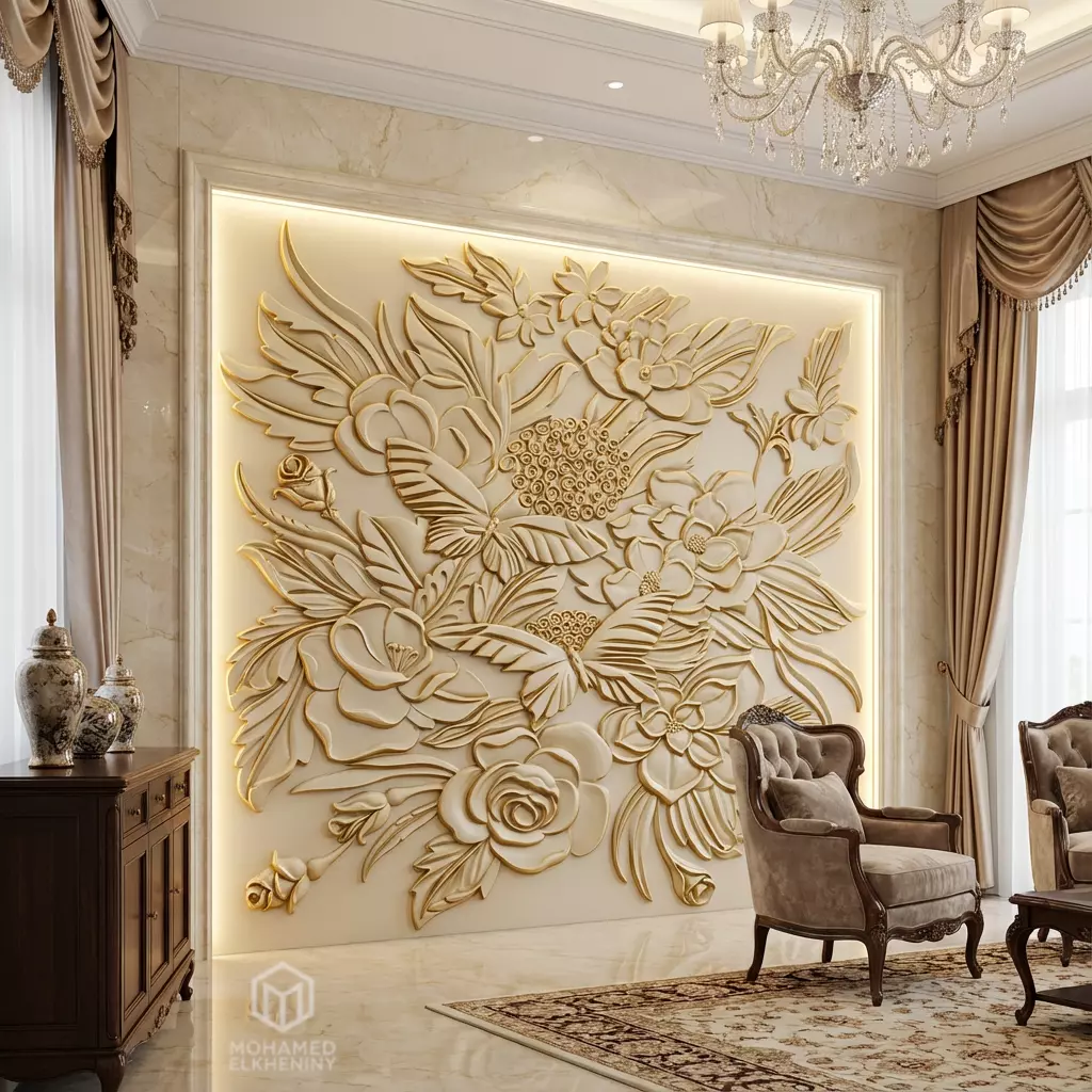 Modern floral Relief Panel Wall Decor Set STL Mural CNC 336 3D model