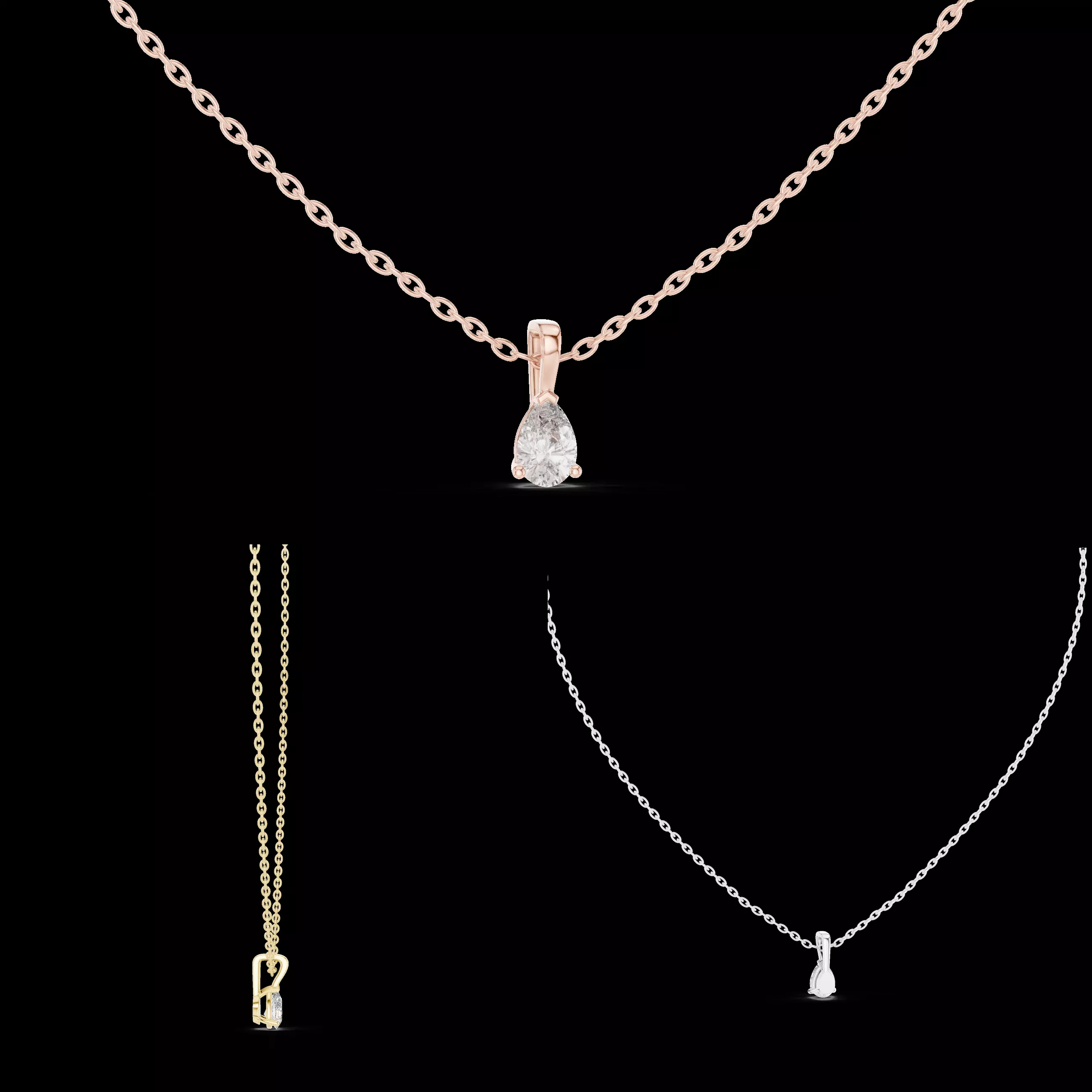 Slim Pear Drop Diamond Solitaire Pendant Necklace CAD 3D 3D print model