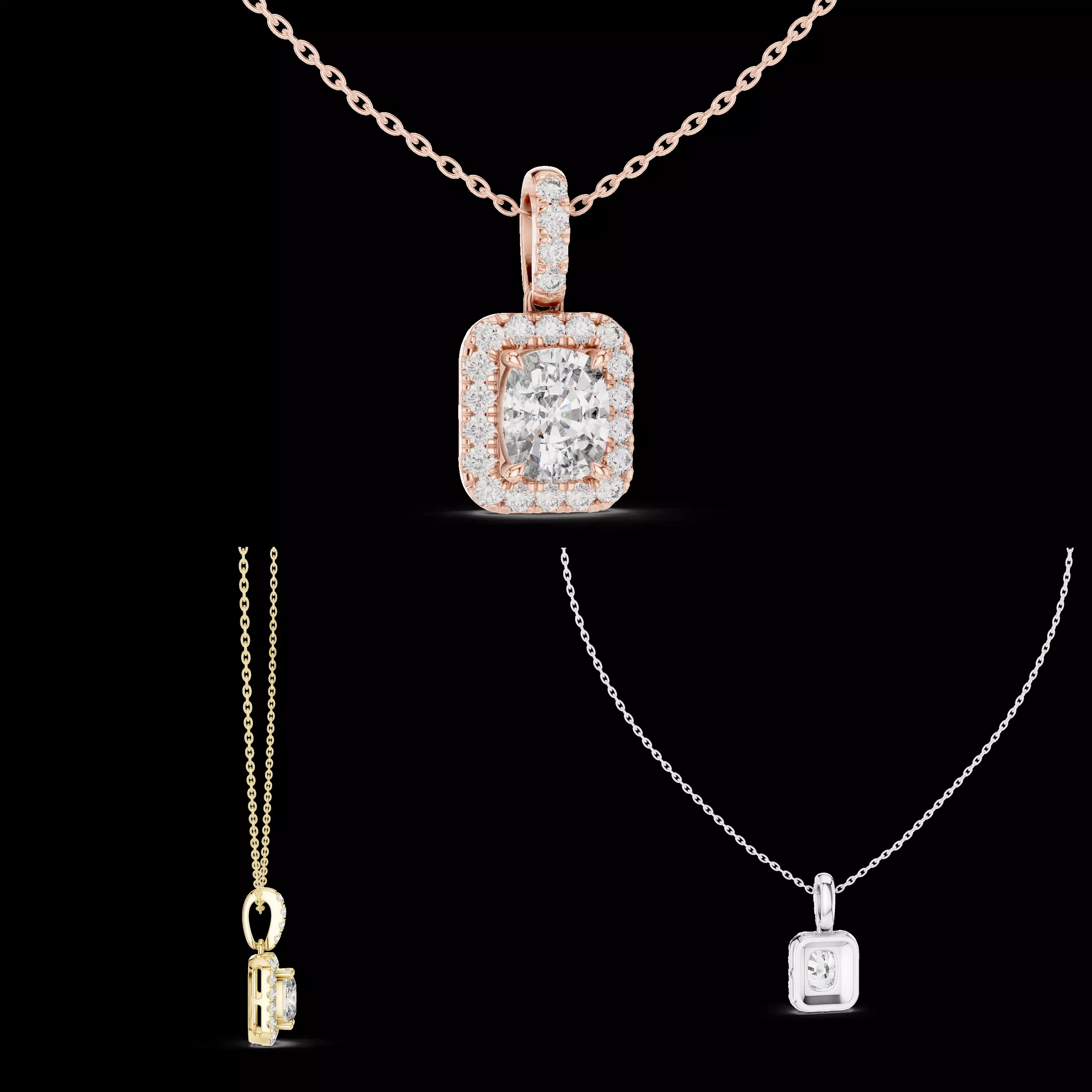Cushion Halo Diamond Pendant CAD Model Jewelry Design 3D print model