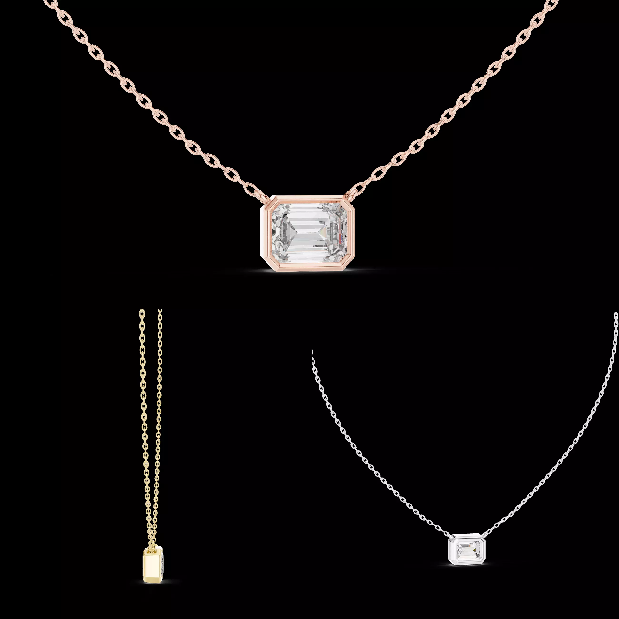 Asscher Cut Bezel Solitaire Diamond Pendant CAD Model Design 3D print model