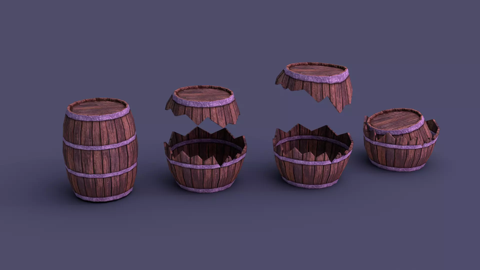 PixelStyle Destructible Barrel Set Breakable Medieval Prop Low-poly 3D model