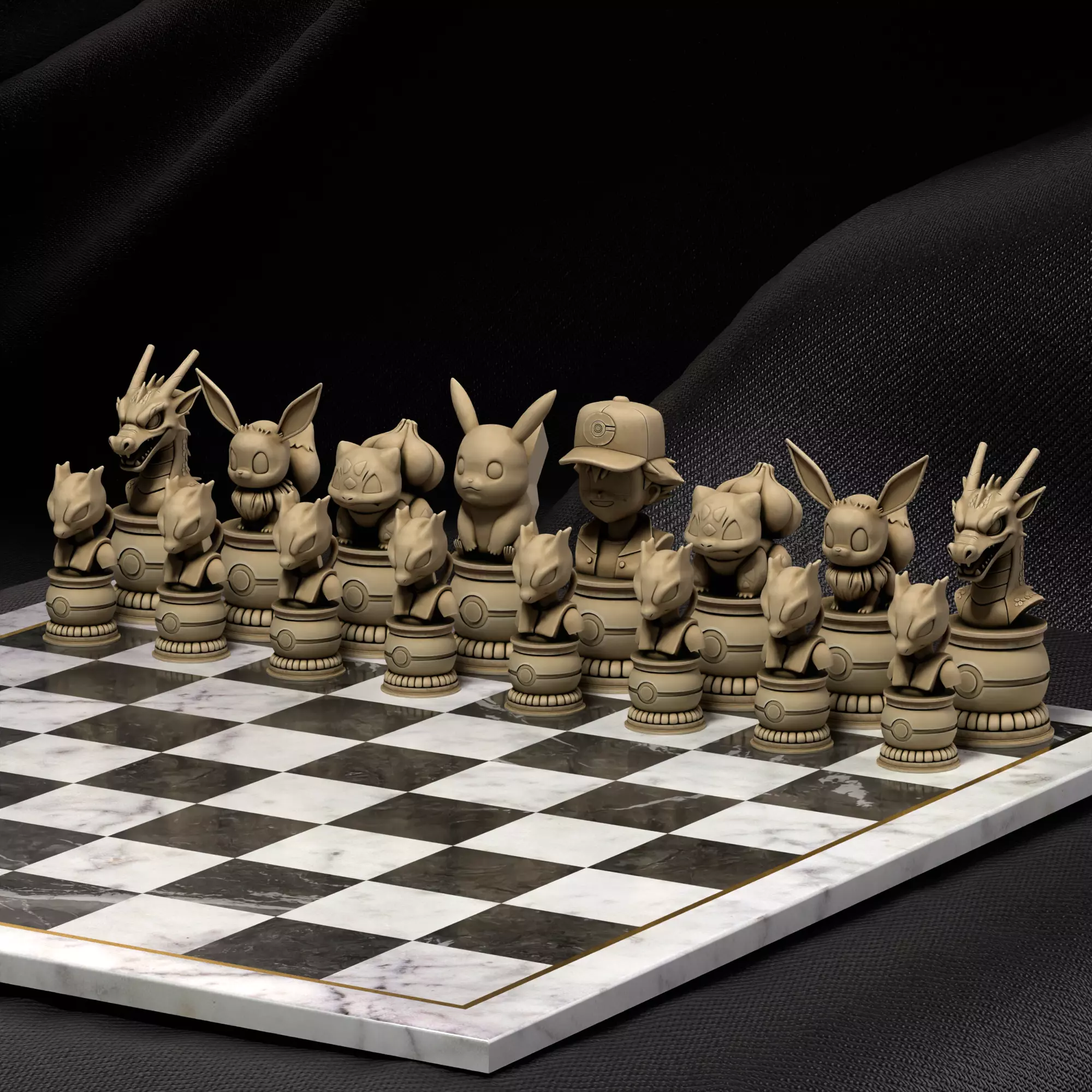 Pokemon Chess Pieces Set Cute Fantasy Inspired Bust Chess Model 3D print model