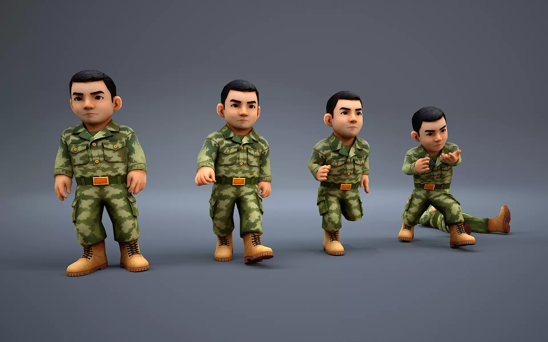 Stylized Asian Soldier Low-poly 3D model