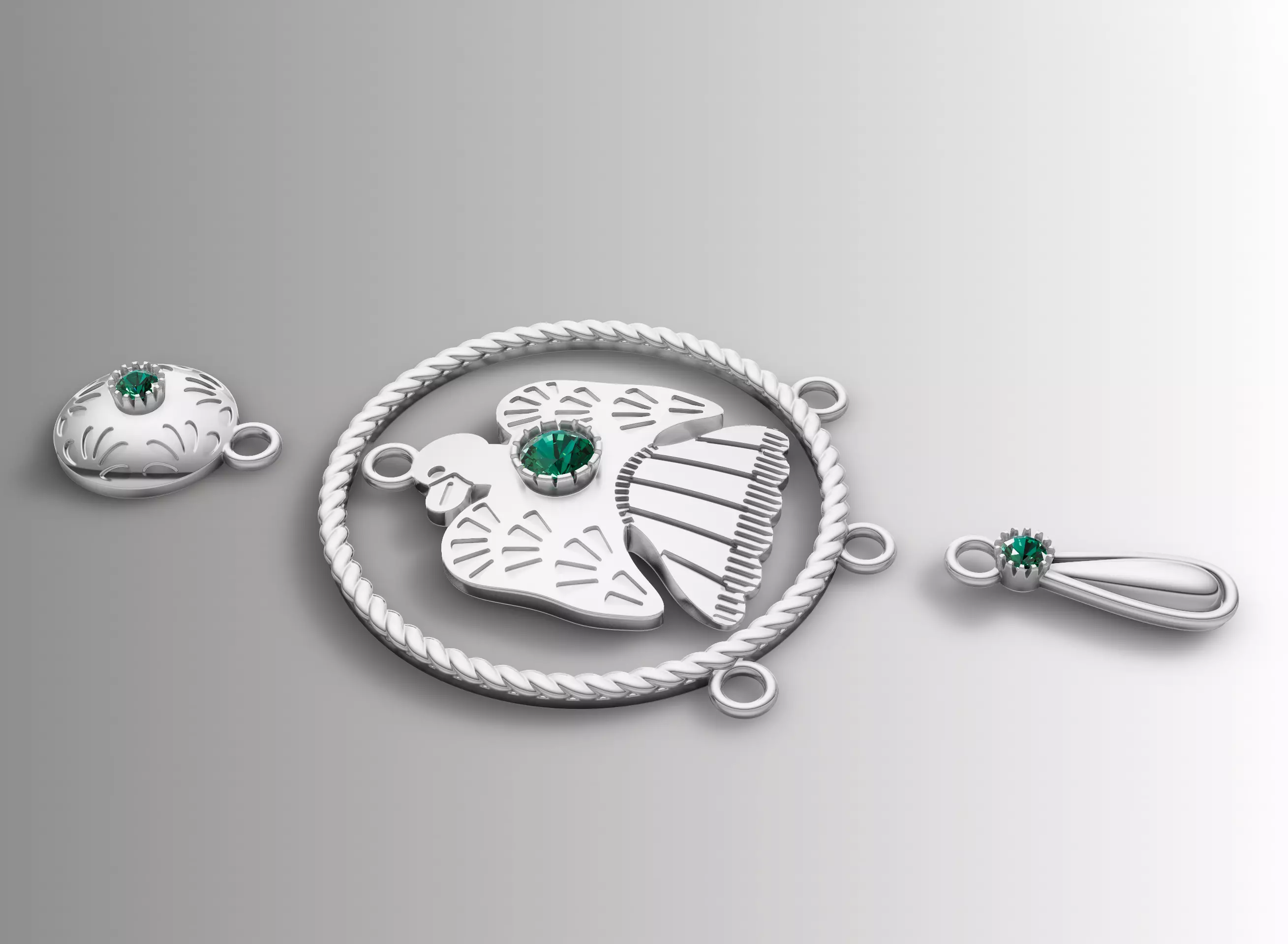 Tribal Bird Medallion and Charm Set 3D print model