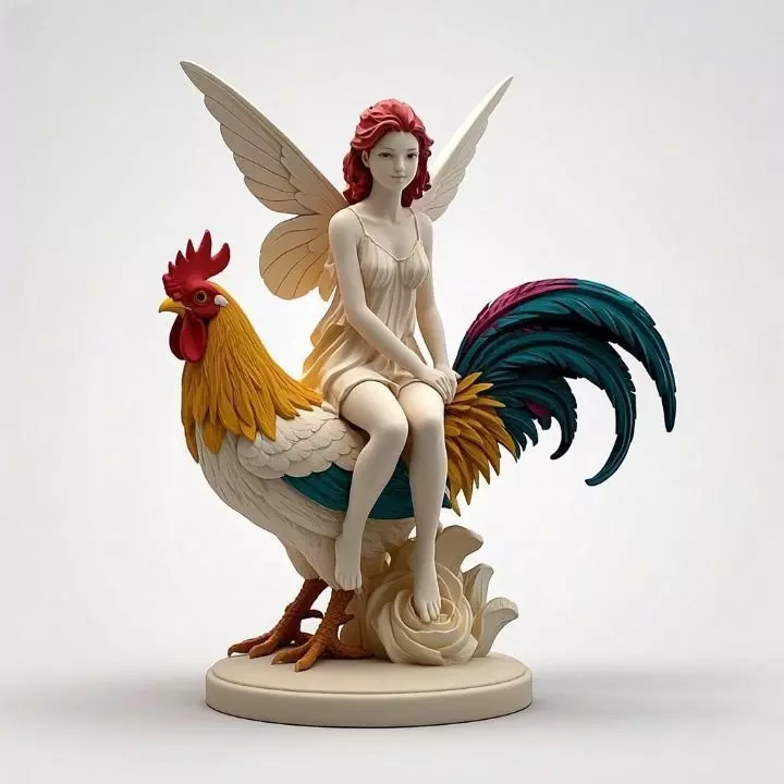 3184Fairy Rider 3D Printed Statue of Fairy on Rooster stl 3D print model