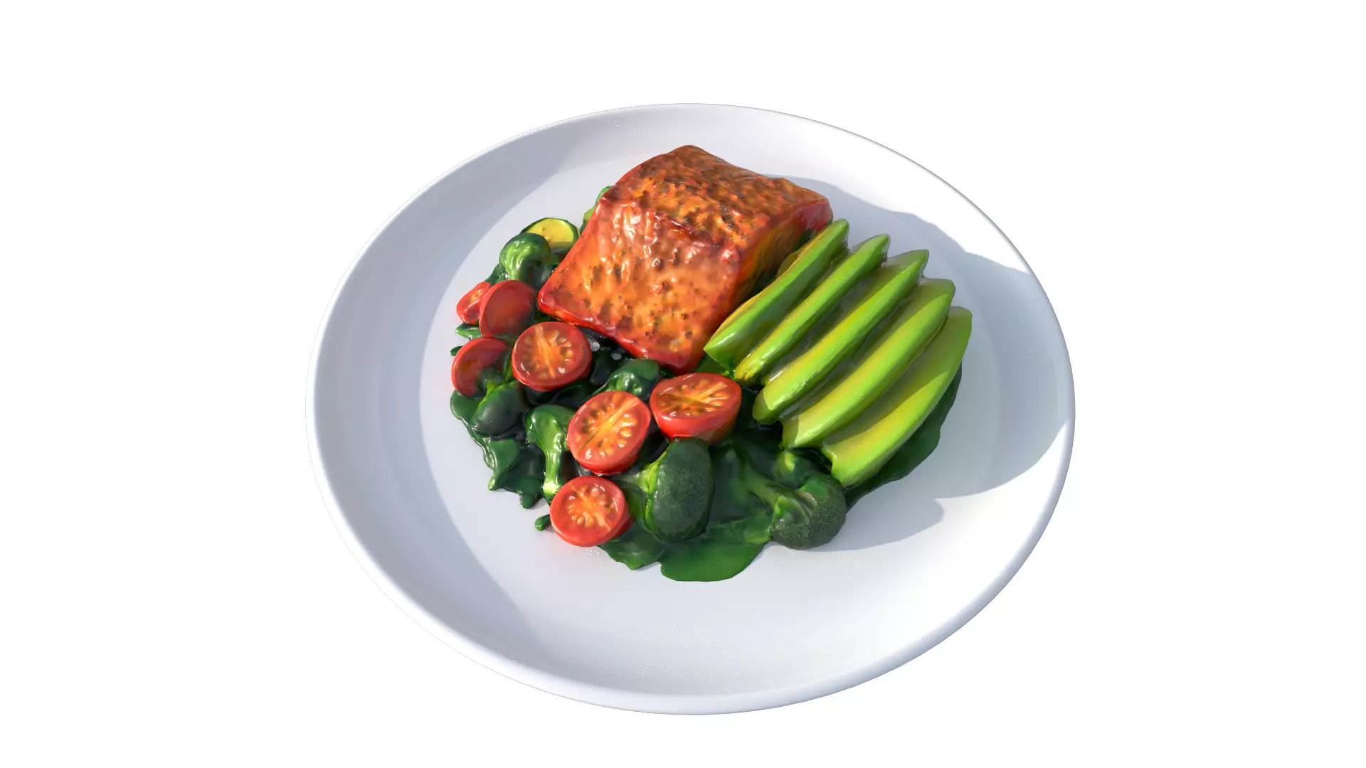 Salmon With Avocados Crispy Vegetables Low-poly 3D model