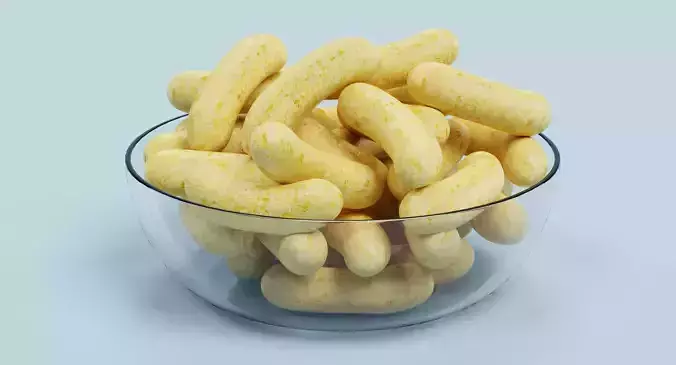 Corn Puffs - Snack Arrangement in Glass Bowl 3D model 3