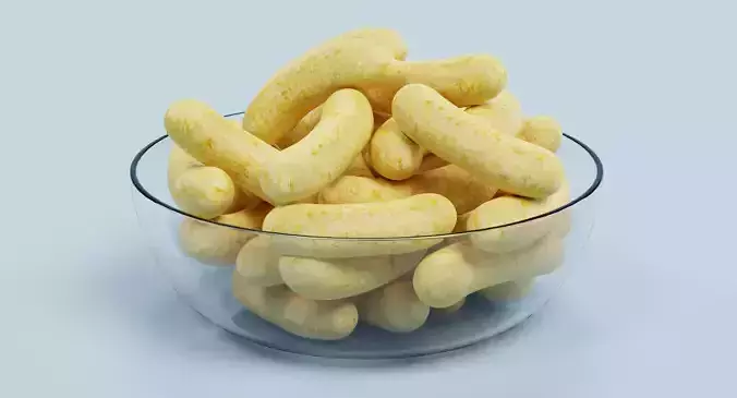 Corn Puffs - Snack Arrangement in Glass Bowl 3D model 2