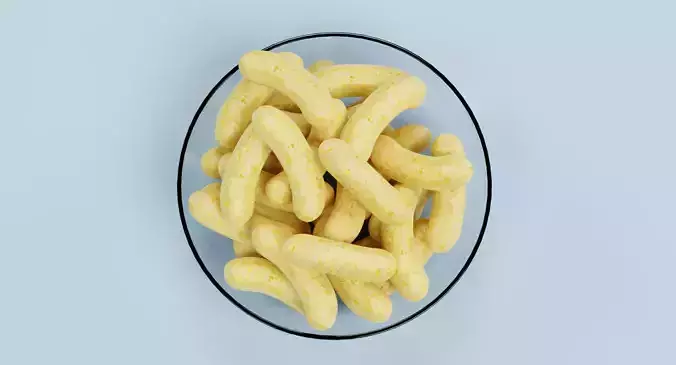 Corn Puffs - Snack Arrangement in Glass Bowl 3D model 6