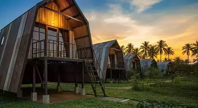 Rust Metal Folded Cabin on Stilts Applied Vernacular Modern Low-poly 3D model