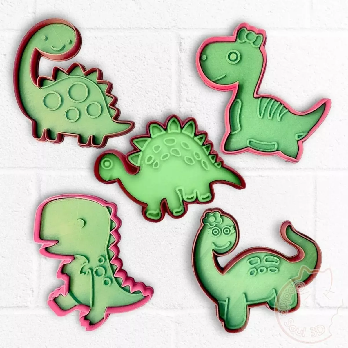 Cartoon Dinosaur Cookie Cutters X5 3D print model